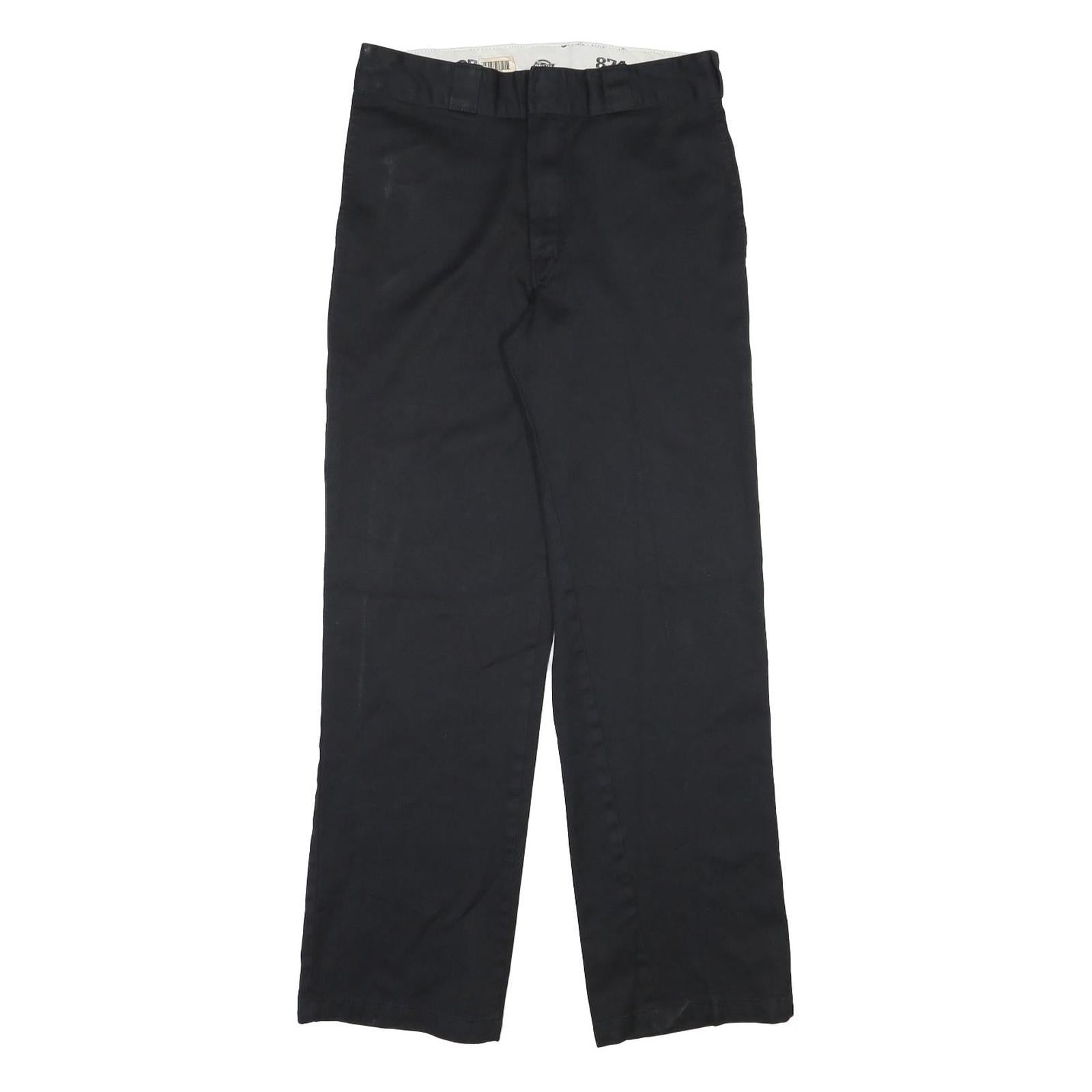 DICKIES Mens Cotton Blend Black Regular Straight Trousers W32 L32 Classic Zip