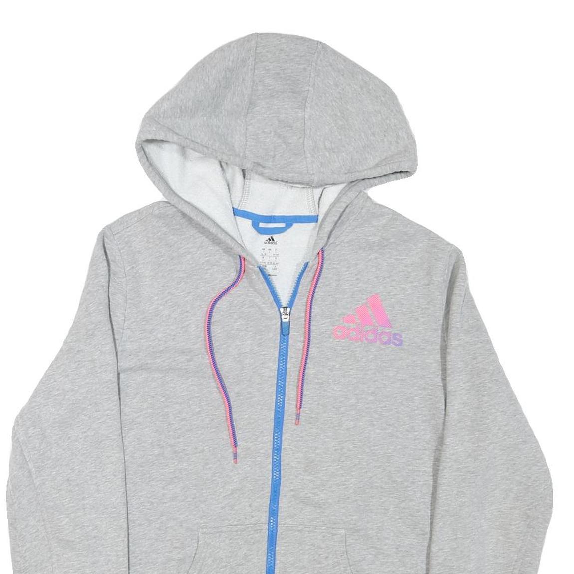 ADIDAS Womens Grey Pink Purple Full Zip Hoodie L Cotton Blend Casual Activewear