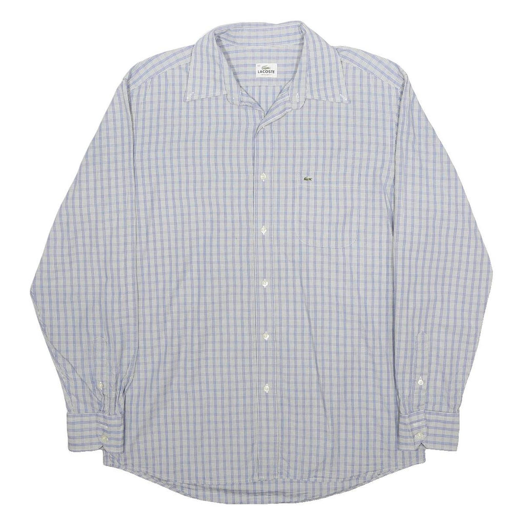 LACOSTE Mens Blue & Cream Checked Shirt XL Classic Cotton Button Down