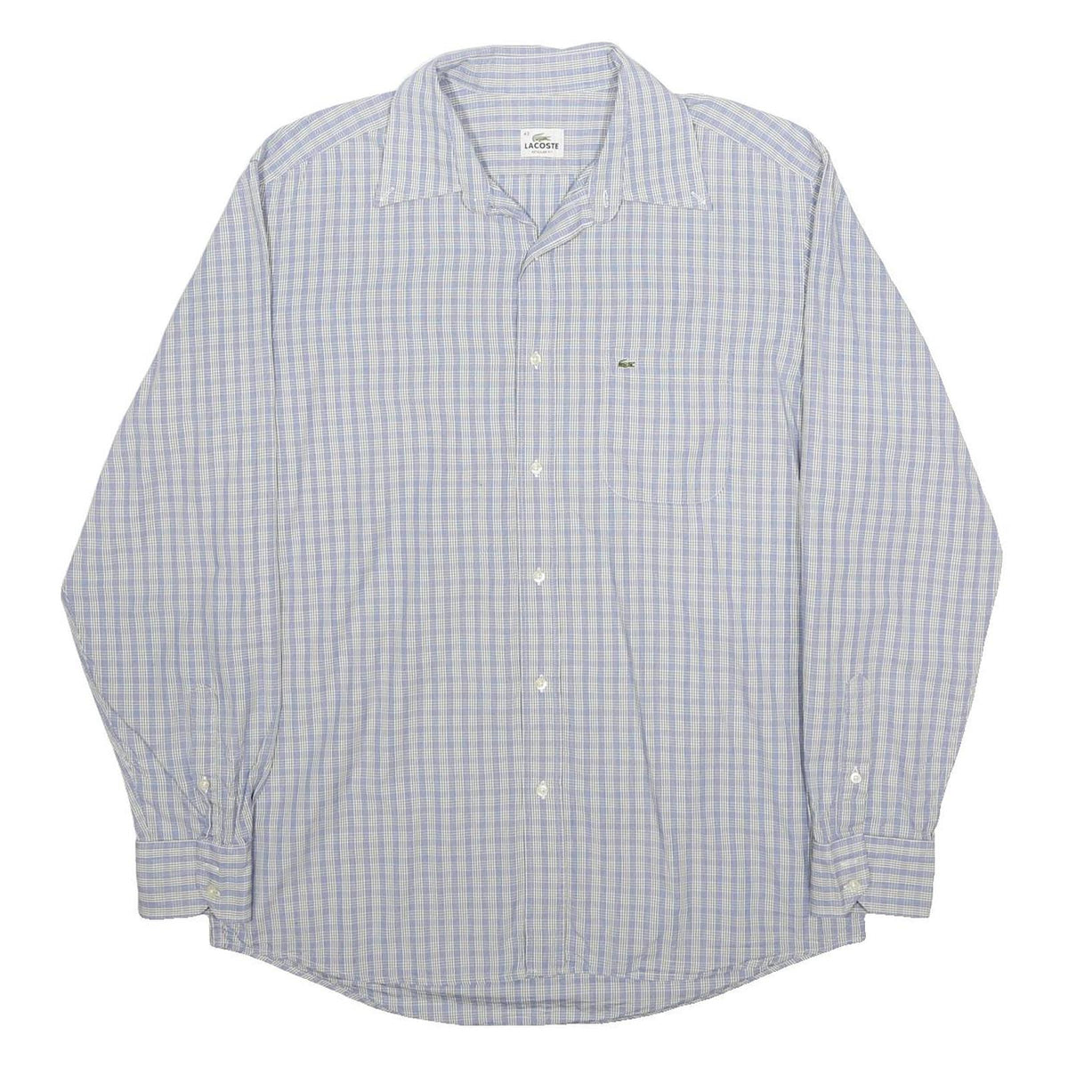 LACOSTE Mens Blue & Cream Checked Shirt XL Classic Cotton Button Down