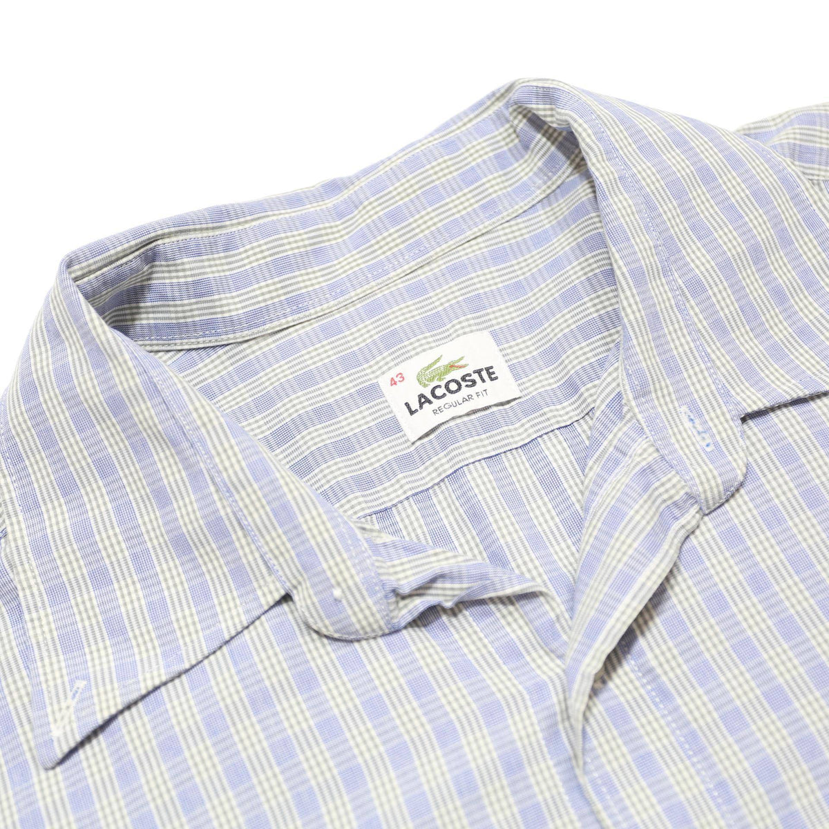 LACOSTE Mens Blue & Cream Checked Shirt XL Classic Cotton Button Down