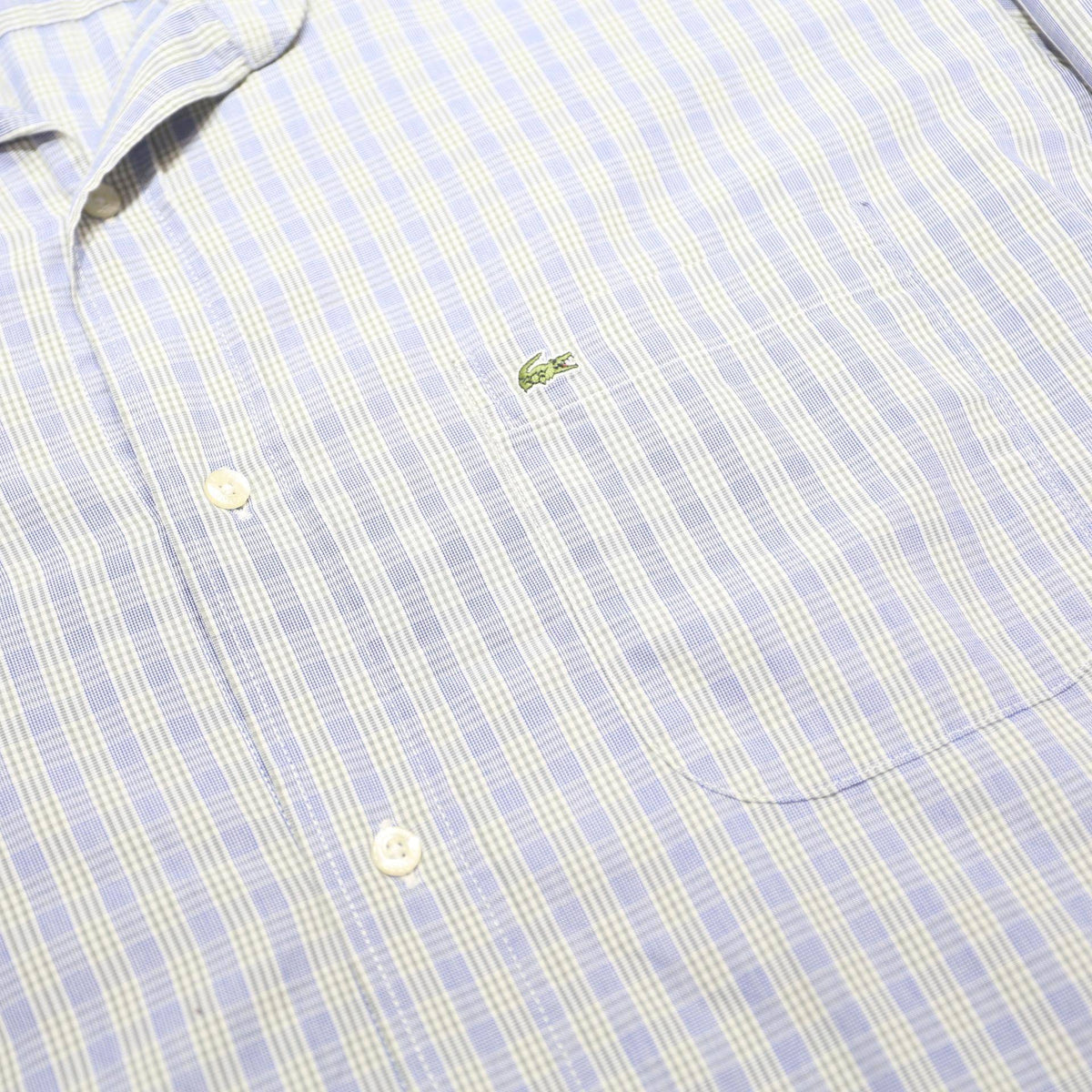 LACOSTE Mens Blue & Cream Checked Shirt XL Classic Cotton Button Down