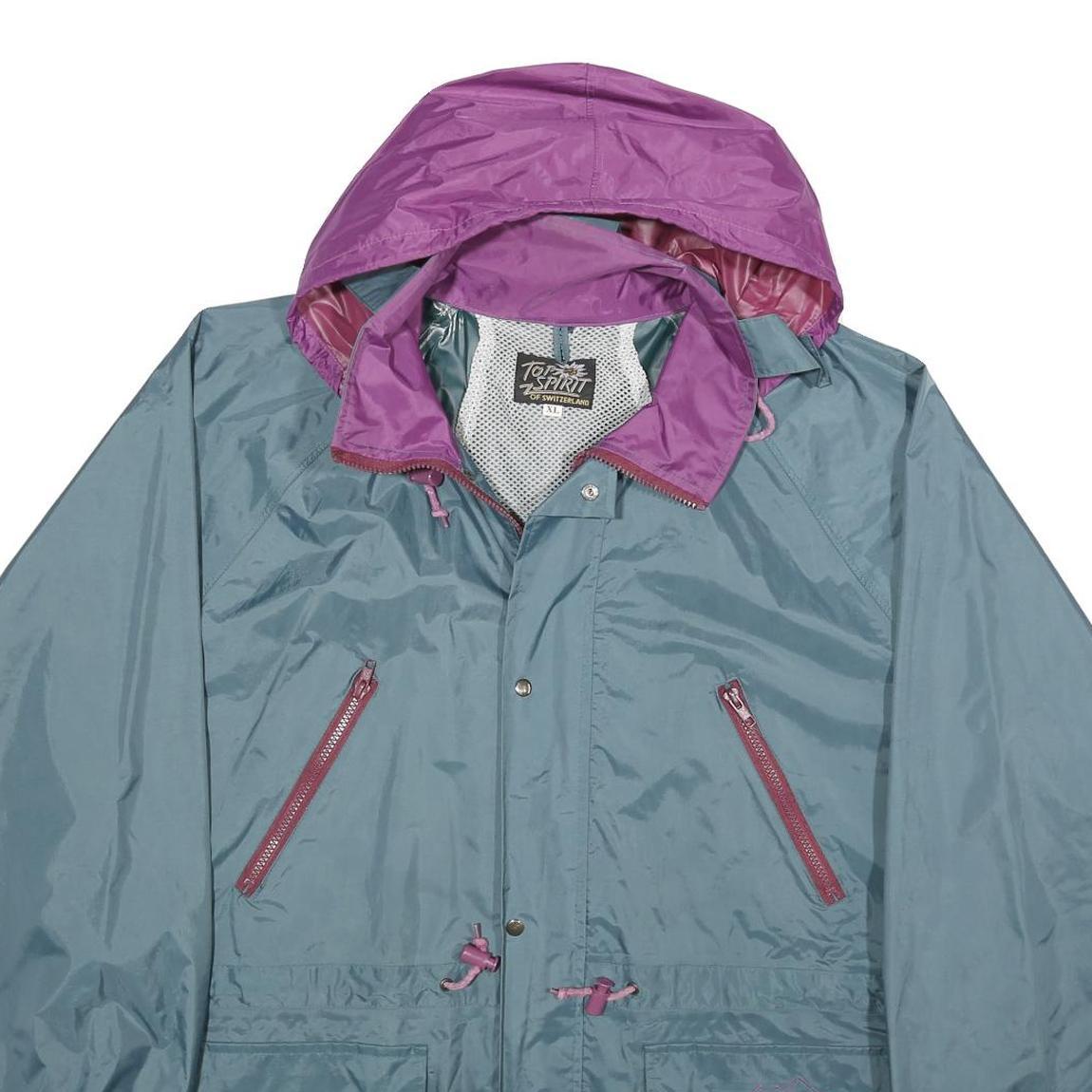 TOP SPIRIT Mens Blue & Purple Hooded Nylon Zip Jacket XL Lightweight Water