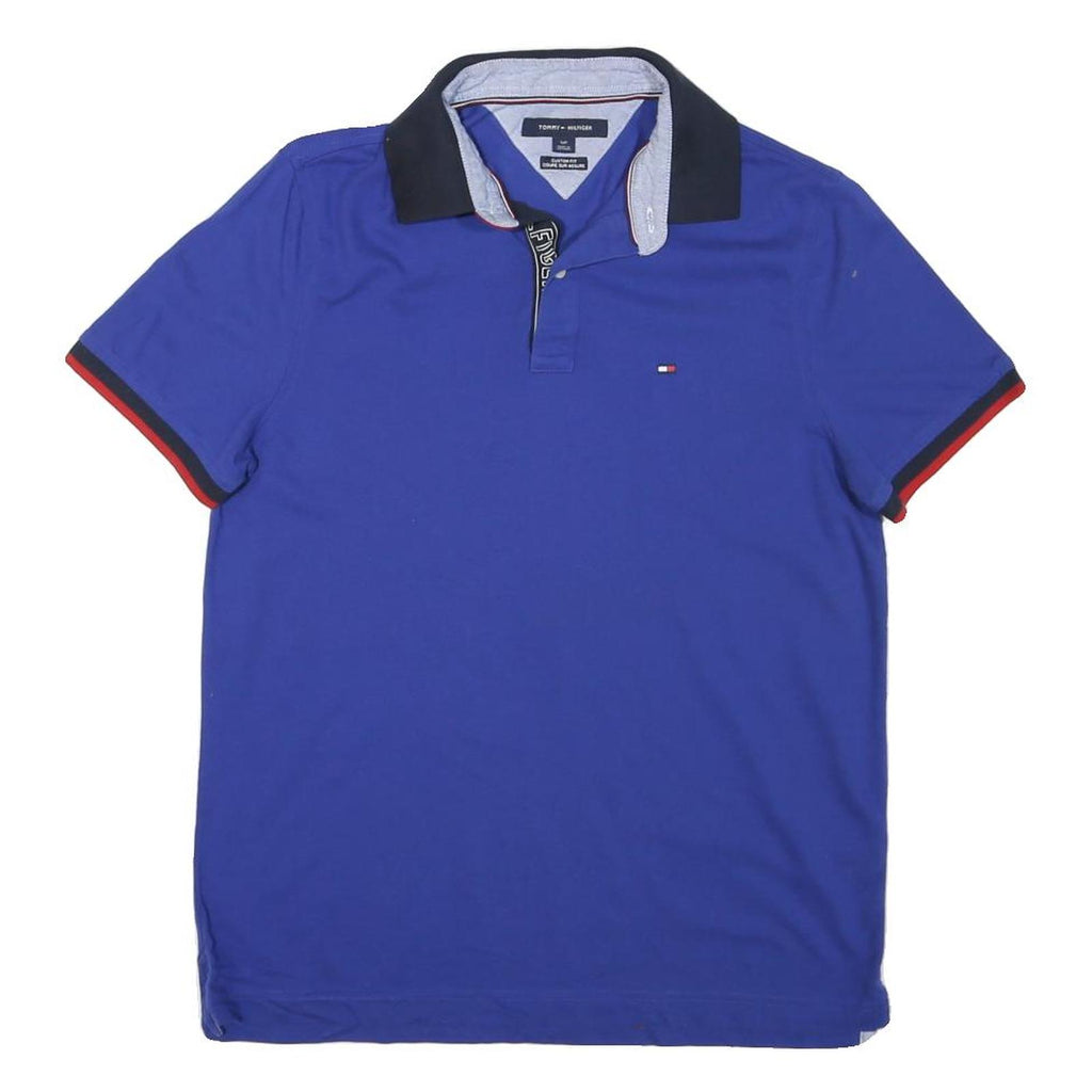 TOMMY HILFIGER Mens Blue Navy & Red Short Sleeve Polo Shirt S Cotton Blend