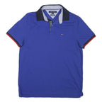 TOMMY HILFIGER Mens Blue Navy & Red Short Sleeve Polo Shirt S Cotton Blend