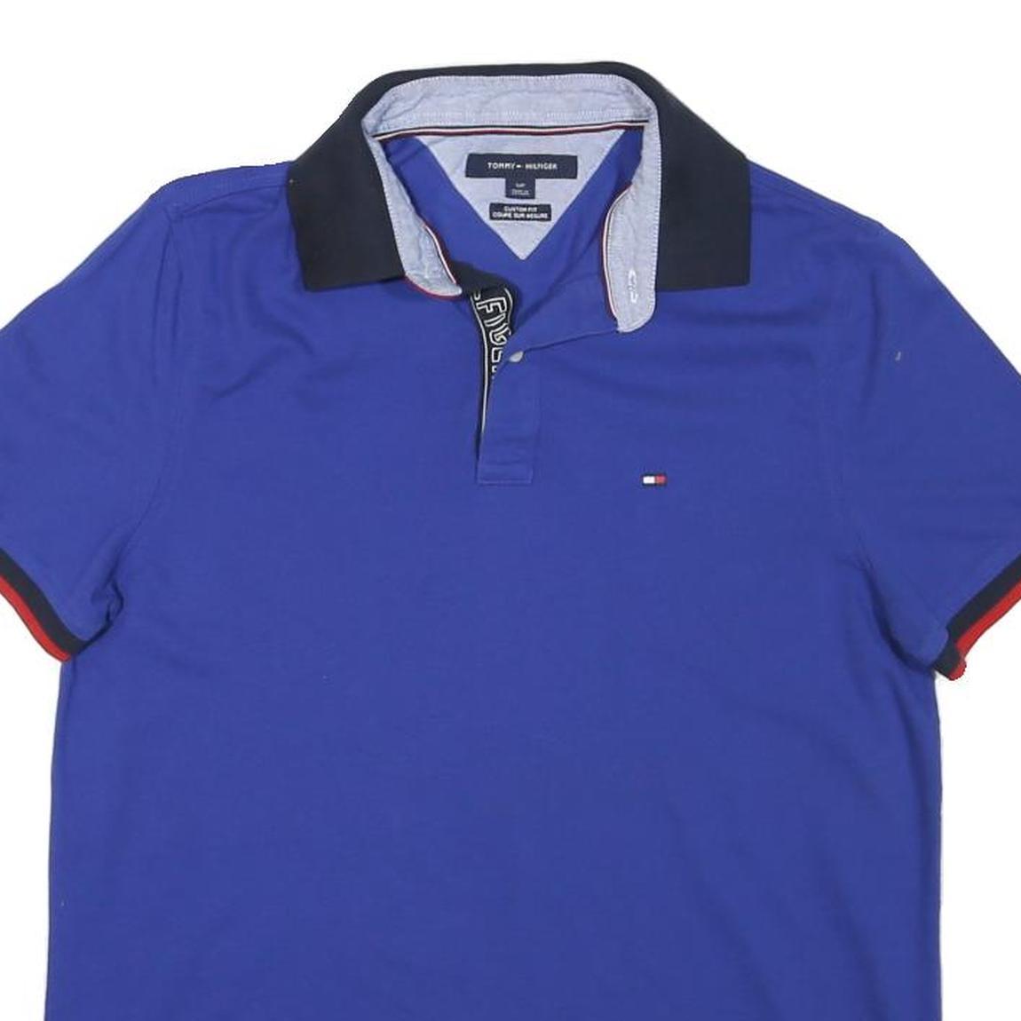 TOMMY HILFIGER Mens Blue Navy & Red Short Sleeve Polo Shirt S Cotton Blend