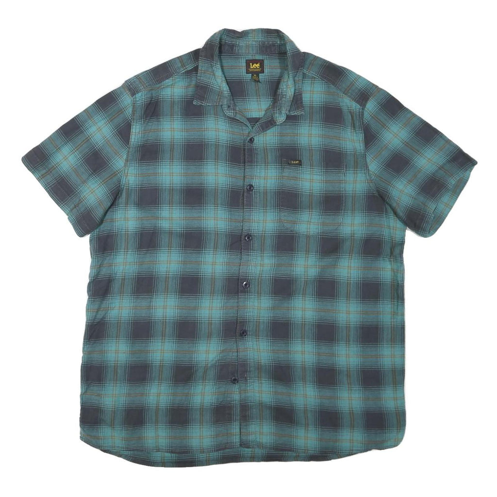 LEE Mens Blue Plaid Short Sleeve Shirt XL Cotton Blend Casual Retro