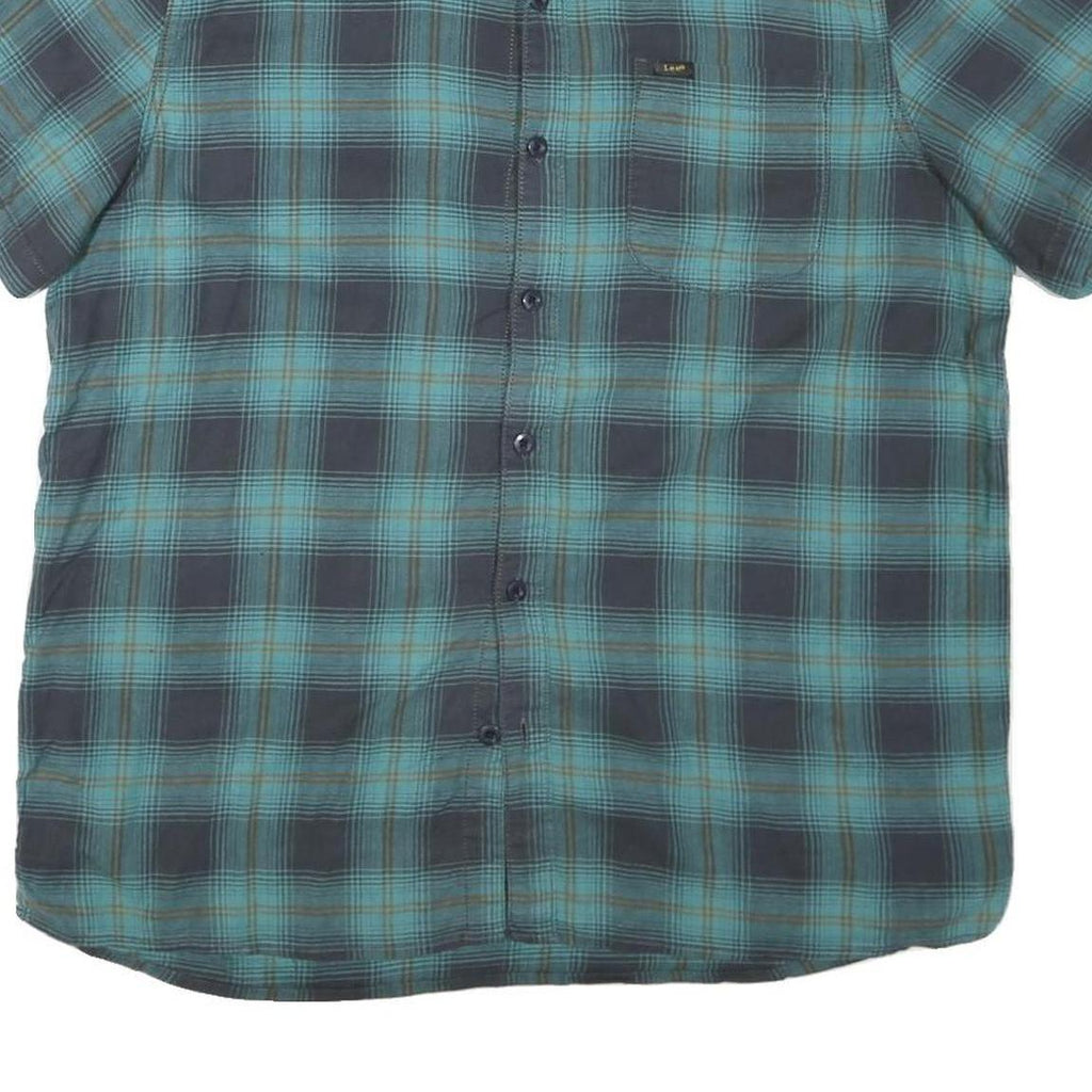 LEE Mens Blue Plaid Short Sleeve Shirt XL Cotton Blend Casual Retro