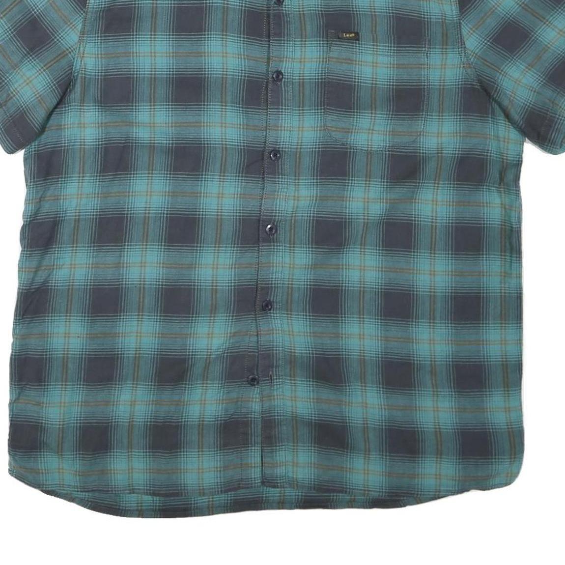 LEE Mens Blue Plaid Short Sleeve Shirt XL Cotton Blend Casual Retro