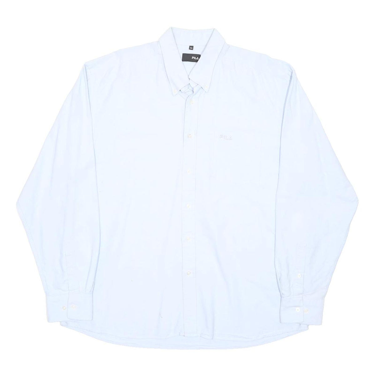 FILA Mens White Plain Cotton Blend Shirt 2XL Button Down Long Sleeve Casual