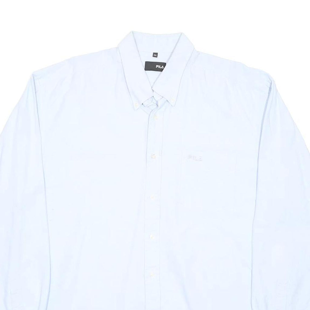 FILA Mens White Plain Cotton Blend Shirt 2XL Button Down Long Sleeve Casual