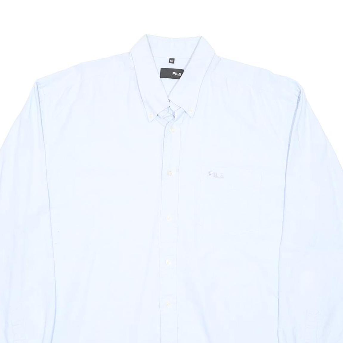 FILA Mens White Plain Cotton Blend Shirt 2XL Button Down Long Sleeve Casual