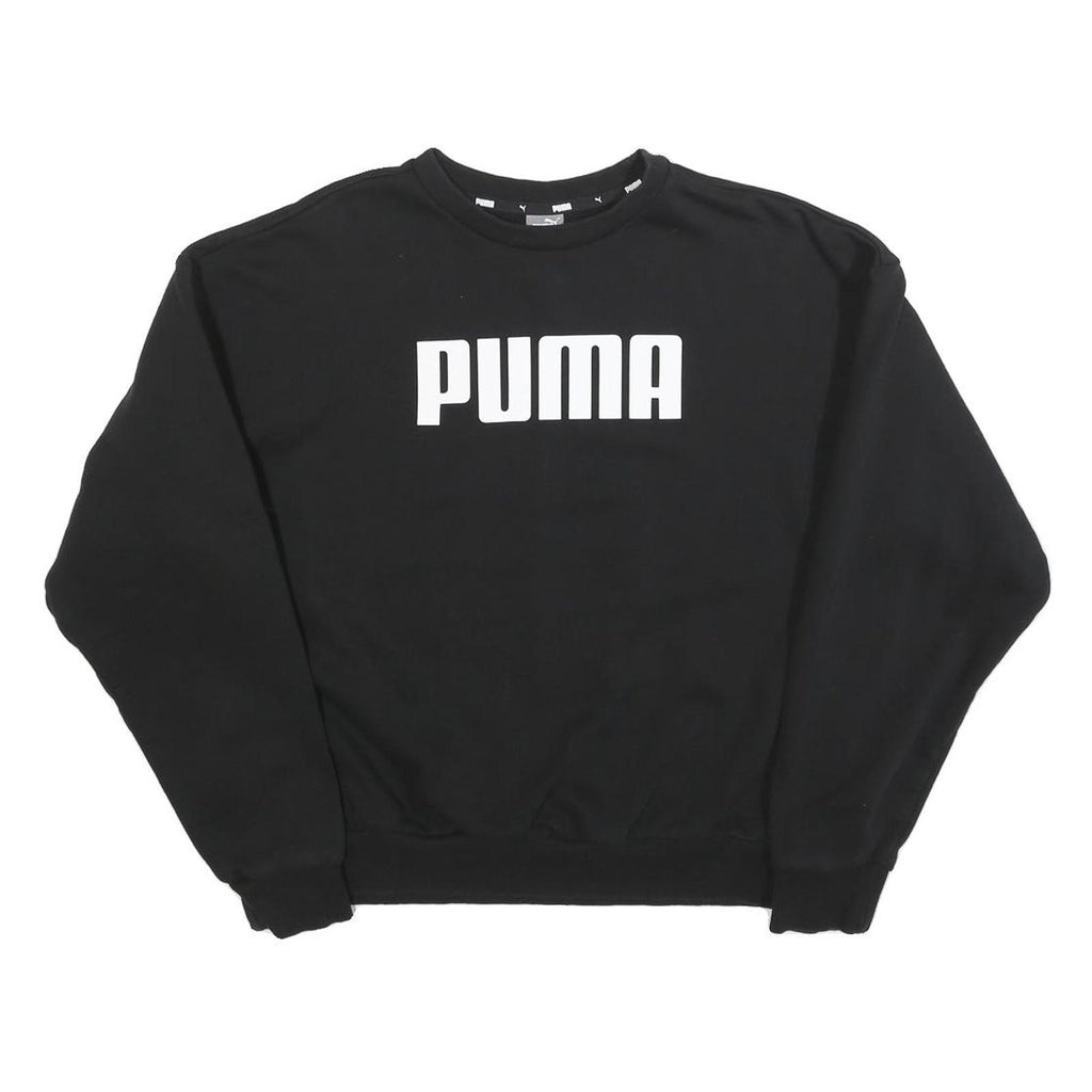 PUMA Womens Black Cotton Blend Crew Neck Sweatshirt M Logo Print