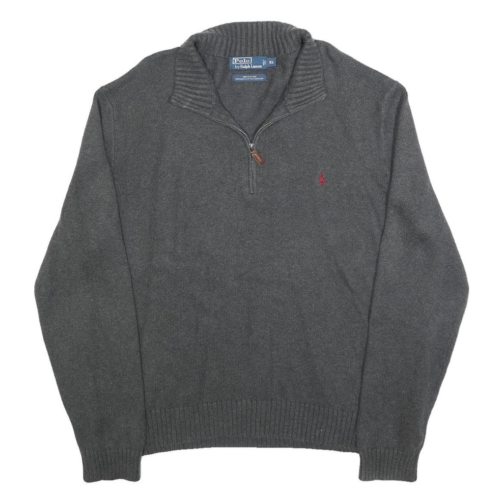 POLO RALPH LAUREN Mens Grey Cotton Blend Patterned Jumper Funnel Neck XL Casual