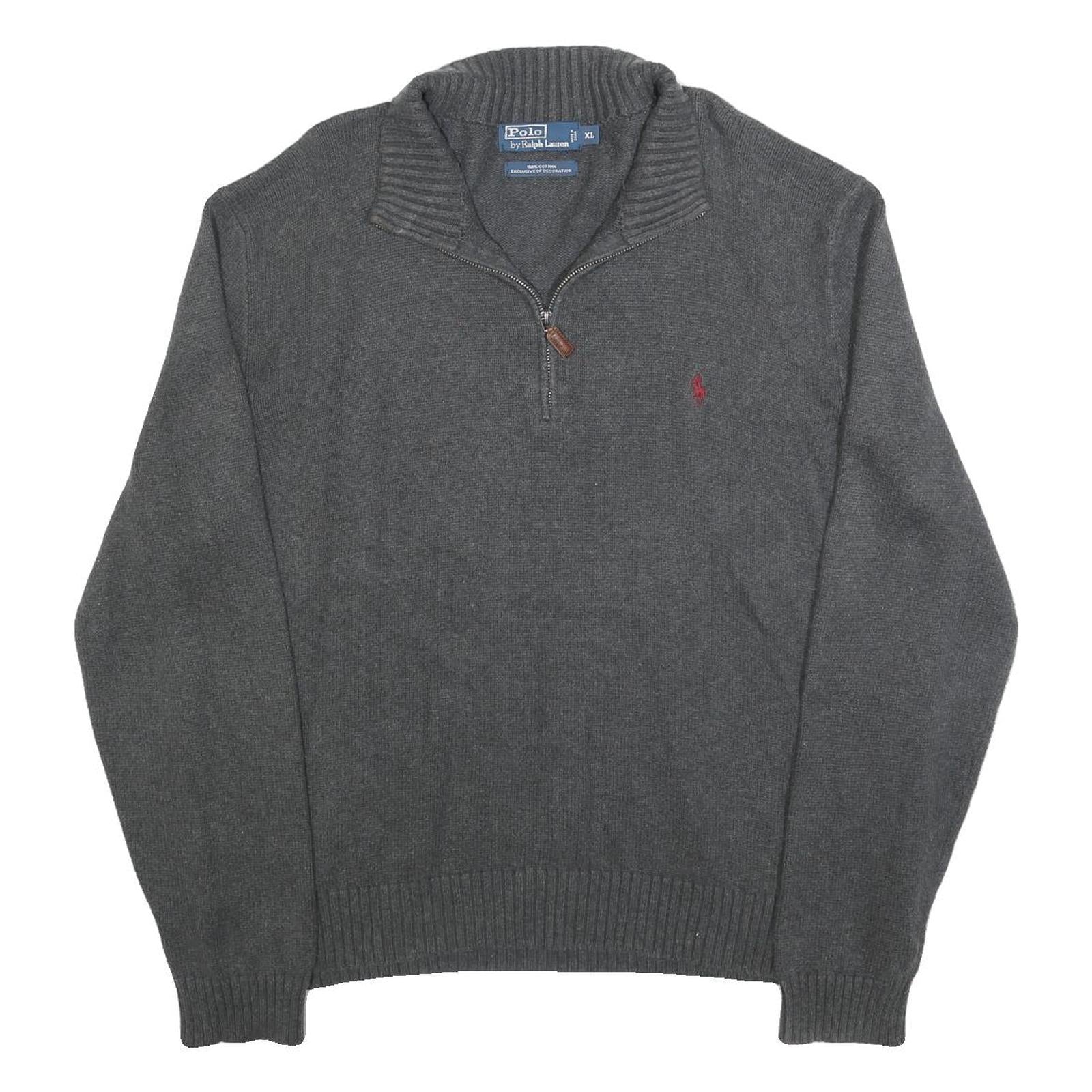 POLO RALPH LAUREN Mens Grey Cotton Blend Patterned Jumper Funnel Neck XL Casual