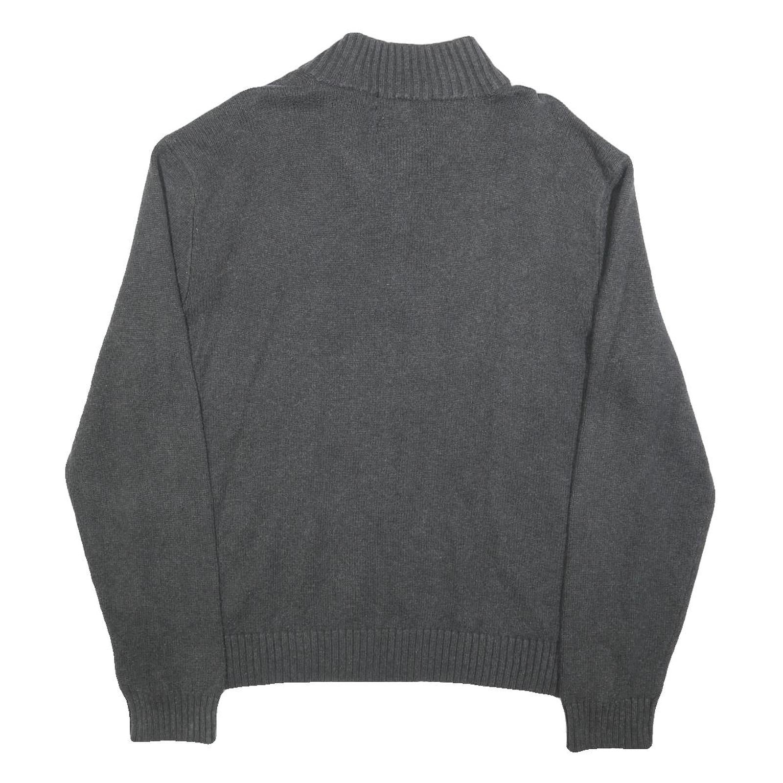 POLO RALPH LAUREN Mens Grey Cotton Blend Patterned Jumper Funnel Neck XL Casual