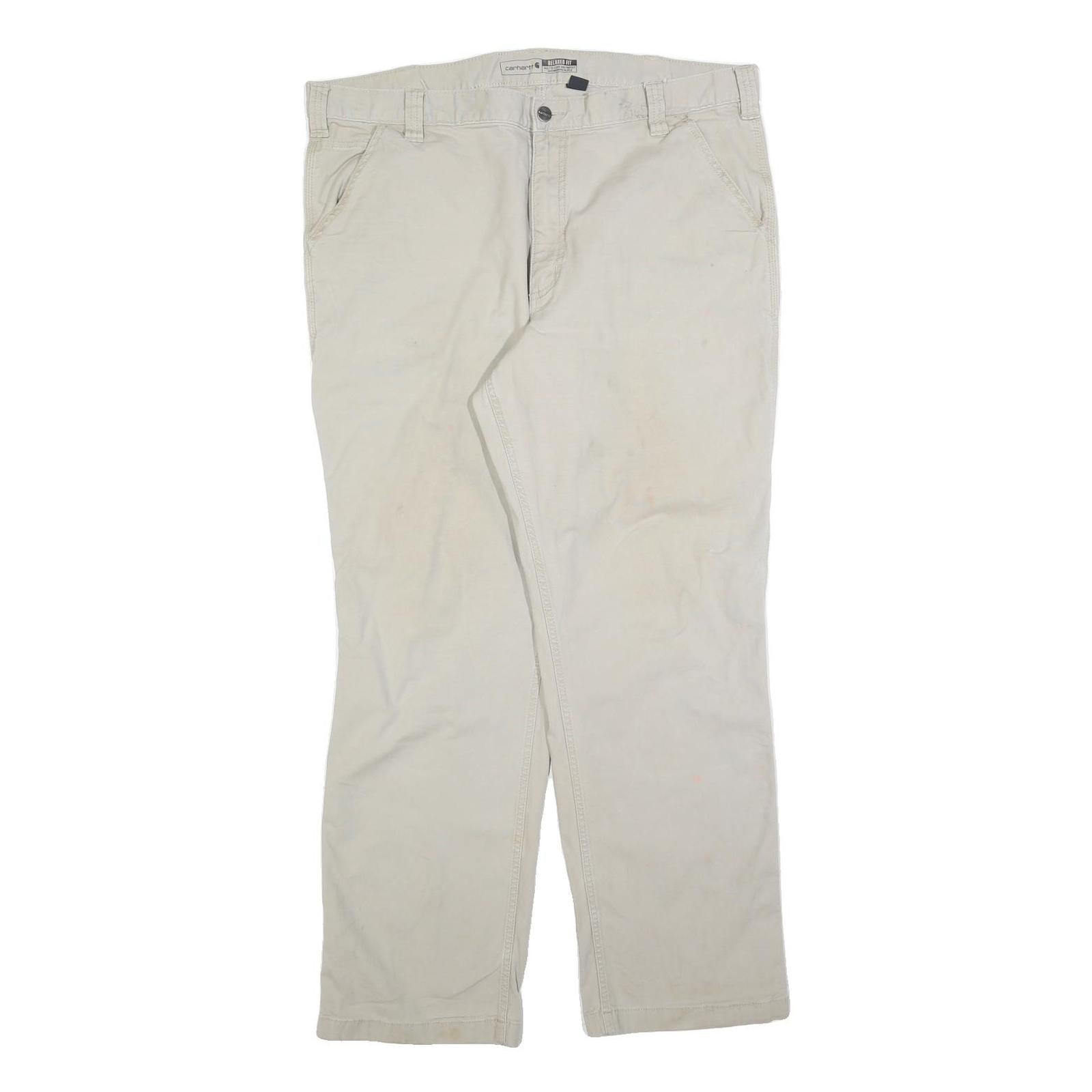 CARHARTT Mens Cotton Blend Beige Relaxed Straight Trousers W40 L32 Workwear