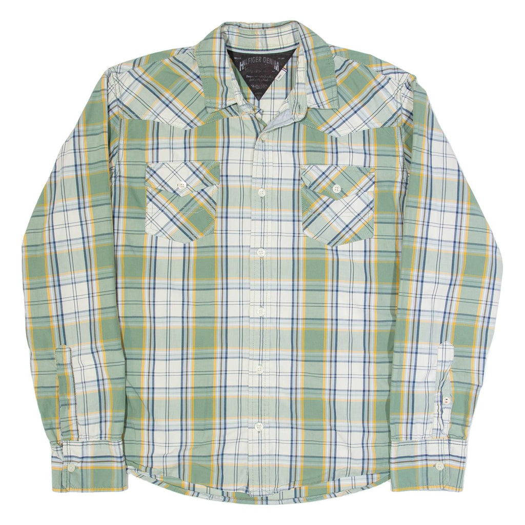 HILFIGER DENIM Mens Shirt Green Check Long Sleeve L