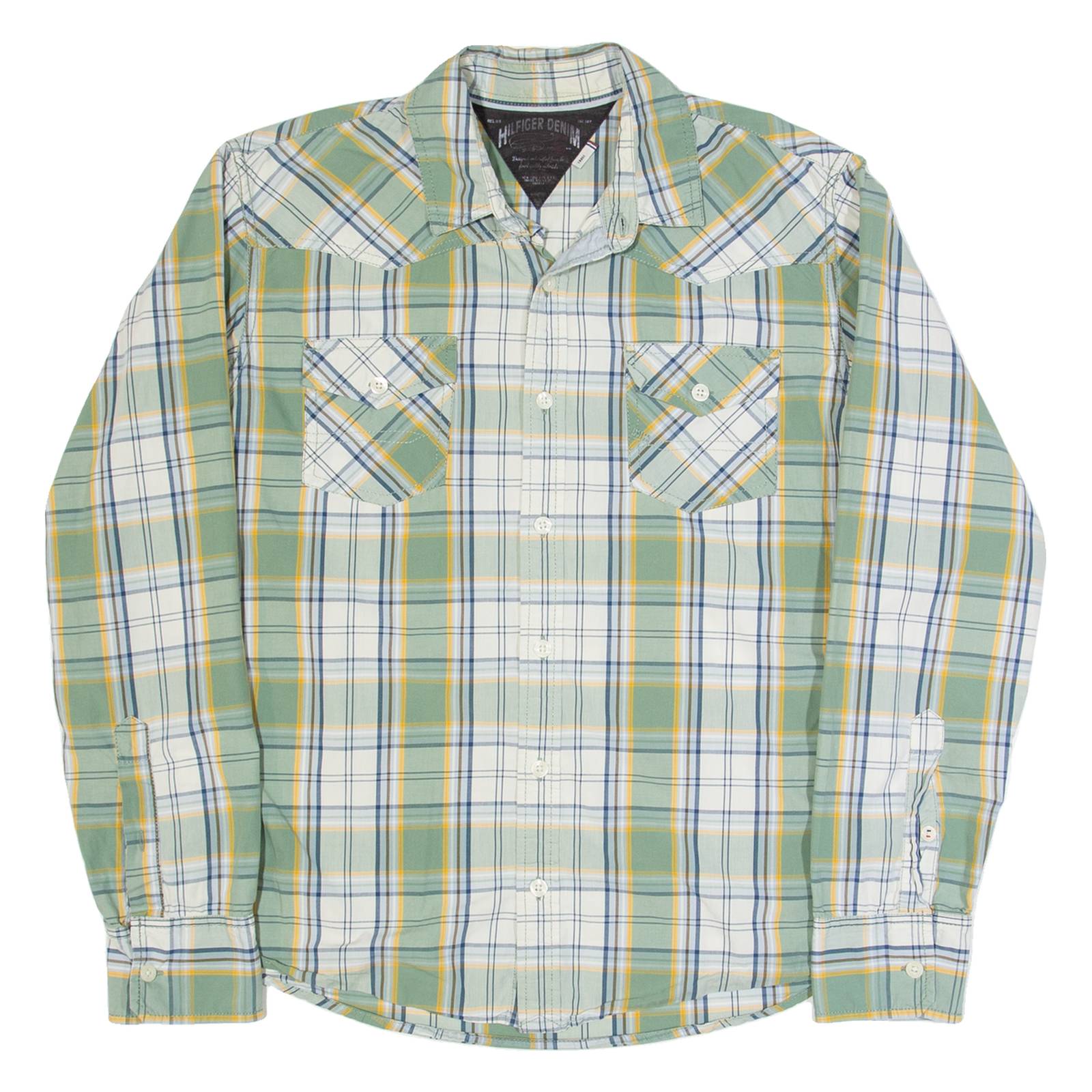 HILFIGER DENIM Mens Shirt Green Check Long Sleeve L