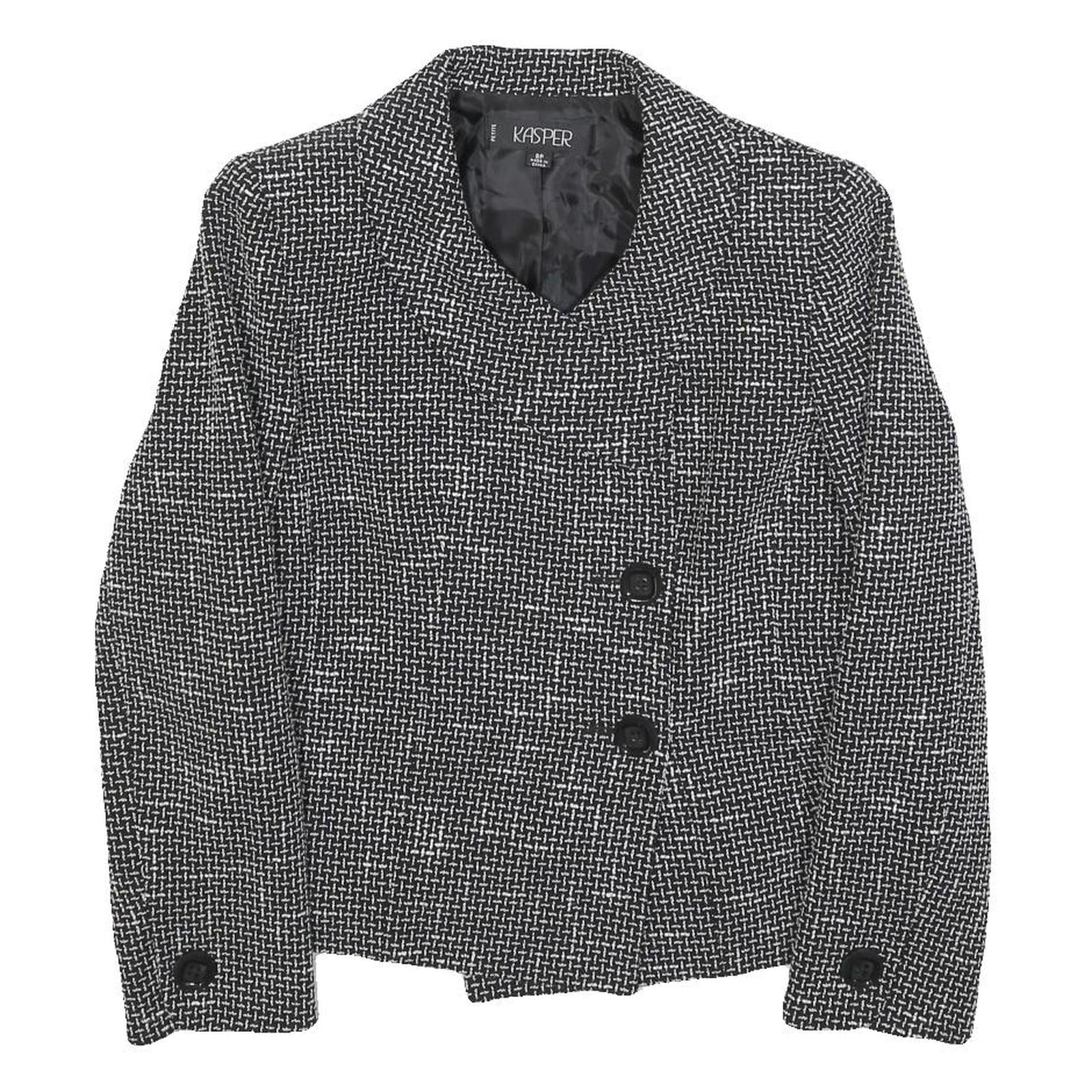 KASPER Womens Black White Button Jacket S Polyester Blend Tweed Chic Elegant