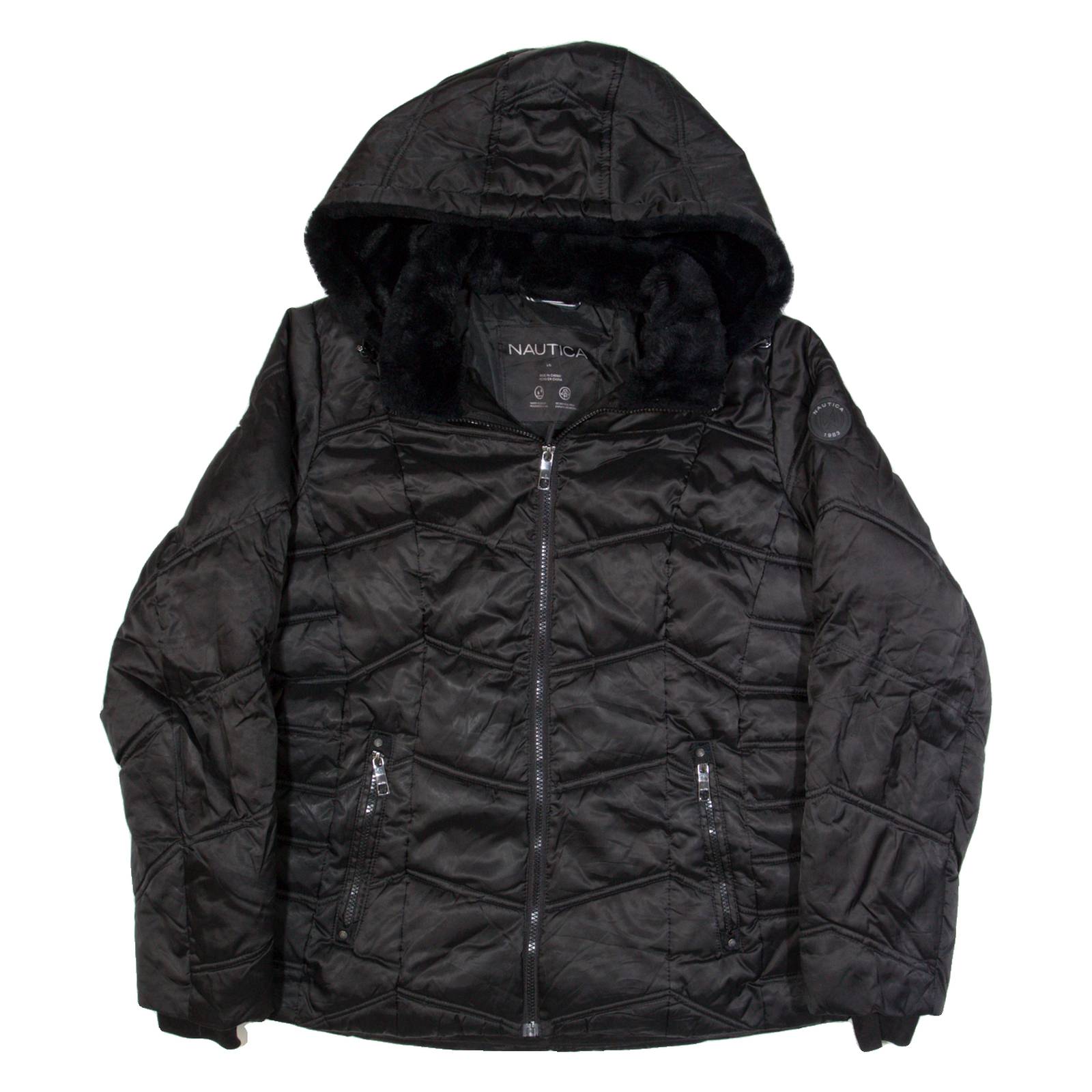 NAUTICA Insulated Womens Puffer Coat Black Hooded L