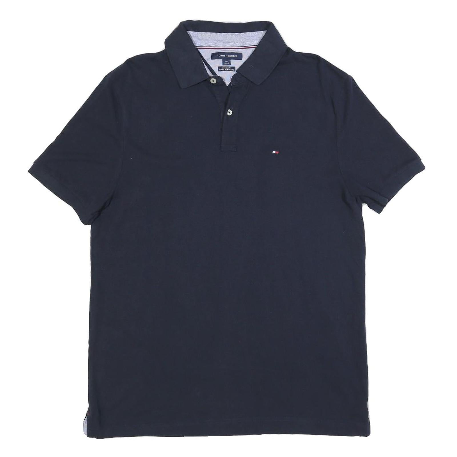 TOMMY HILFIGER Mens Blue Polo Shirt L Cotton Blend Short Sleeve Basic Casual