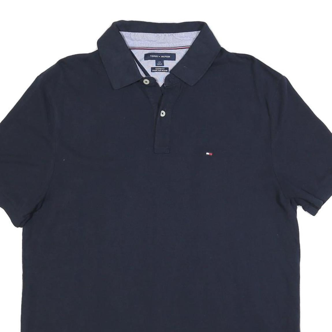 TOMMY HILFIGER Mens Blue Polo Shirt L Cotton Blend Short Sleeve Basic Casual