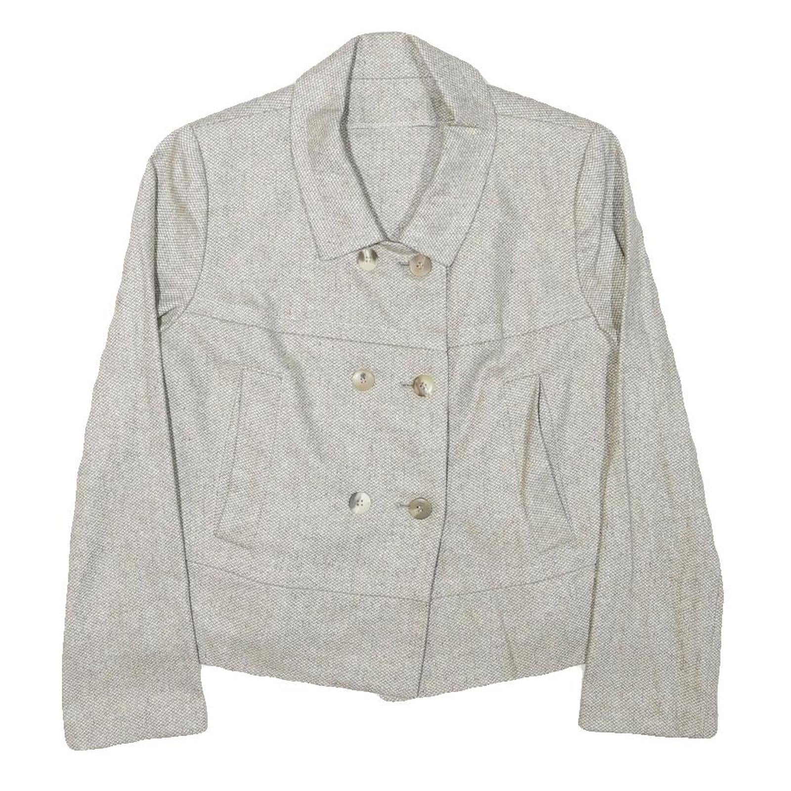 Womens Cream Button Jacket S Polyester Blend Plain Light Casual