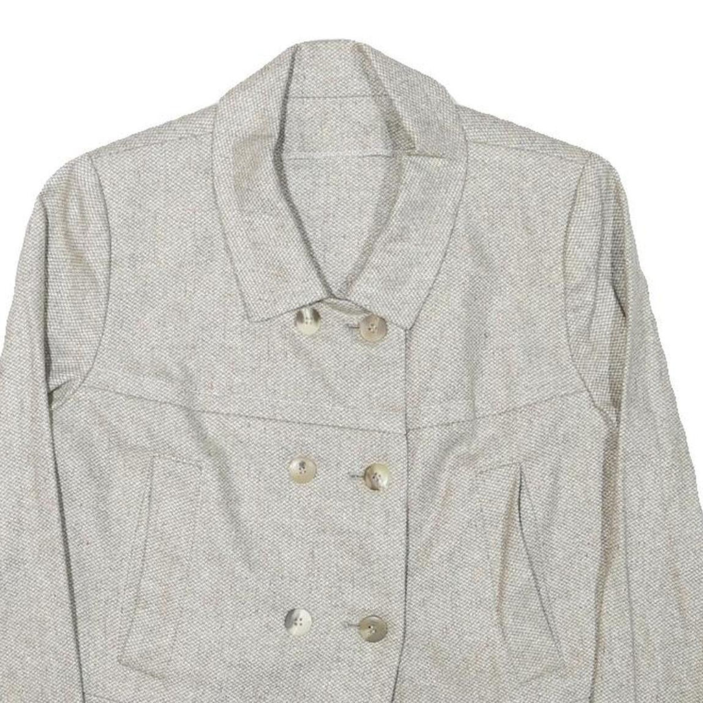Womens Cream Button Jacket S Polyester Blend Plain Light Casual