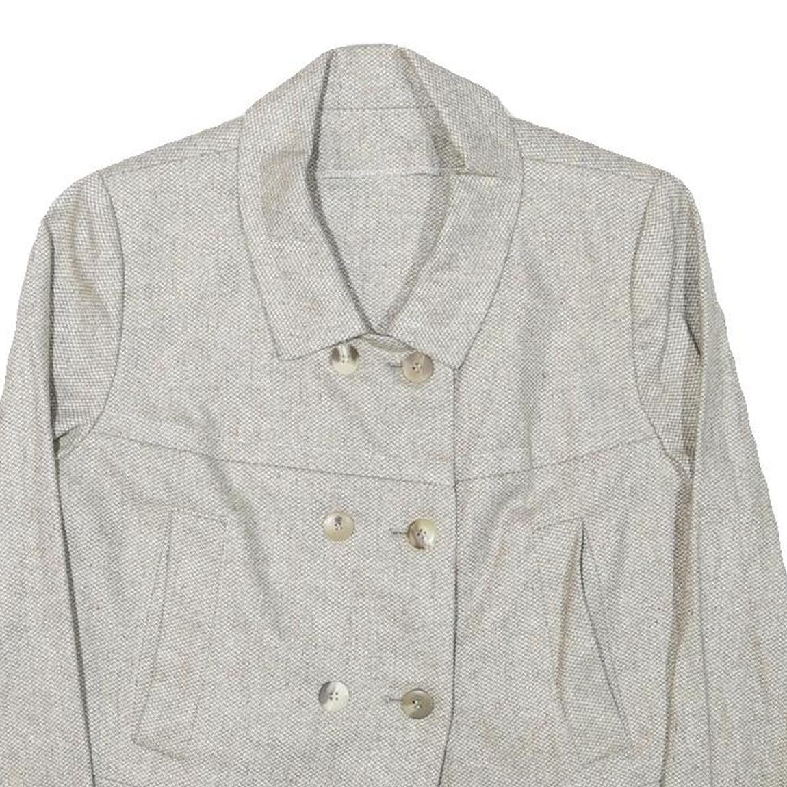 Womens Cream Button Jacket S Polyester Blend Plain Light Casual