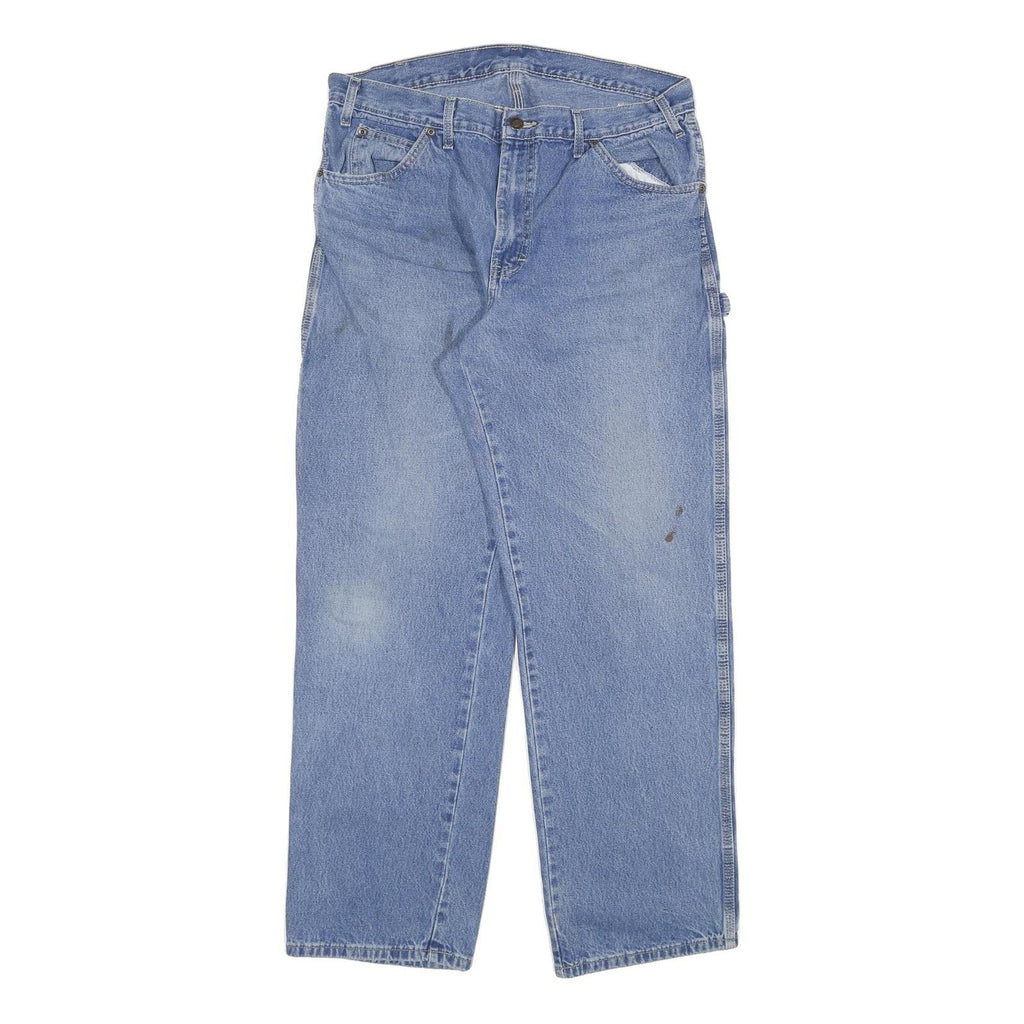 DICKIES Mens Regular Blue Denim Straight Jeans W34 L31 Durable Workwear Zip