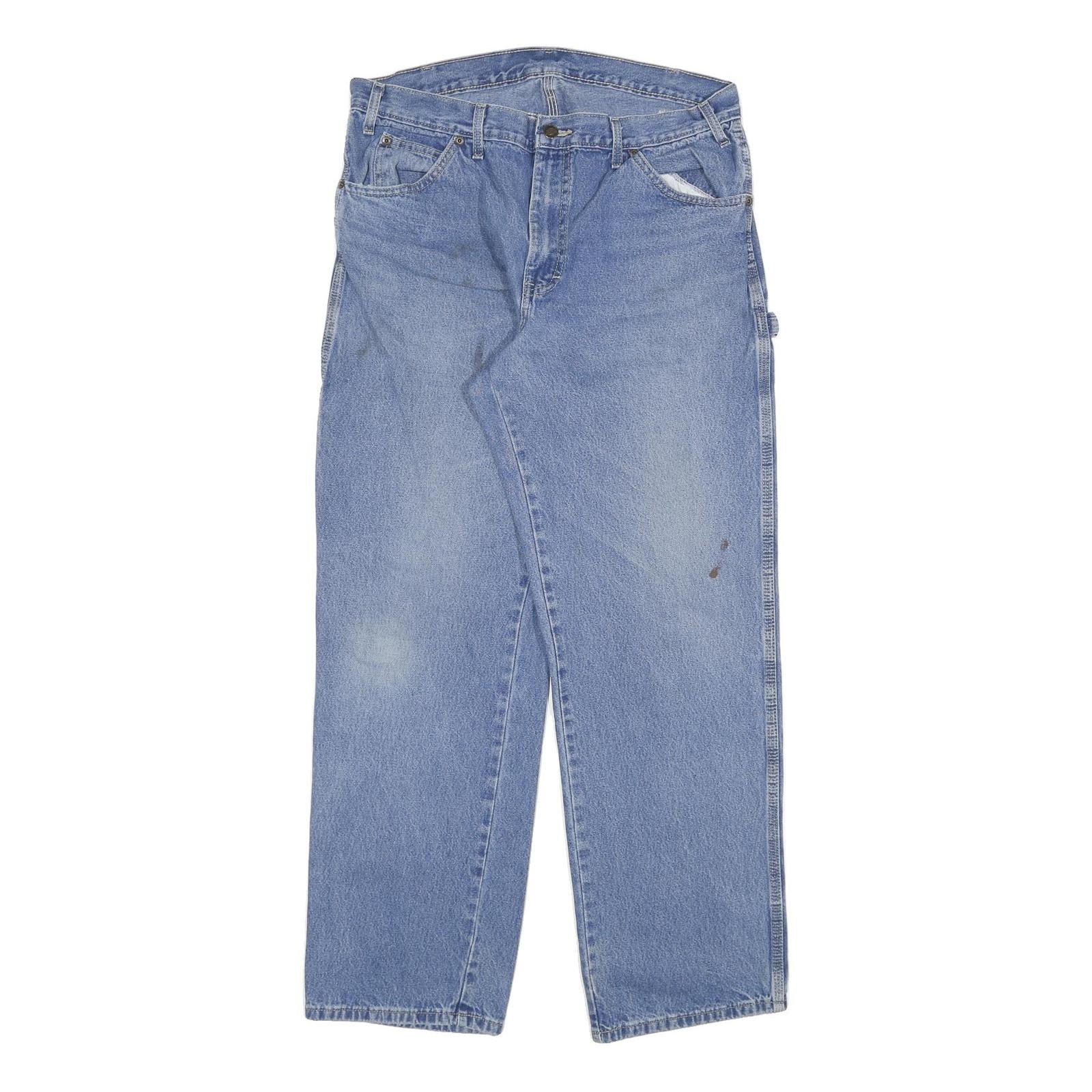 DICKIES Mens Regular Blue Denim Straight Jeans W34 L31 Durable Workwear Zip