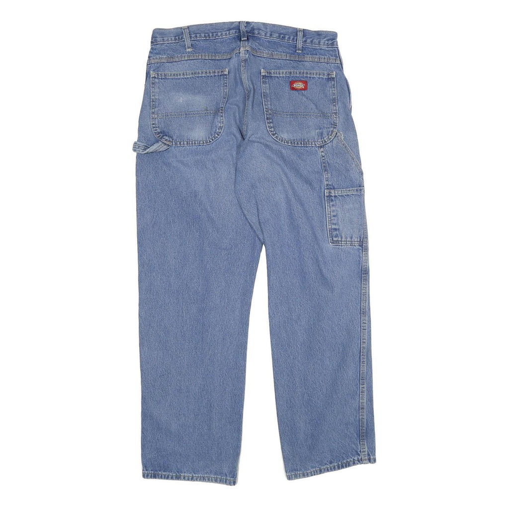 DICKIES Mens Regular Blue Denim Straight Jeans W34 L31 Durable Workwear Zip