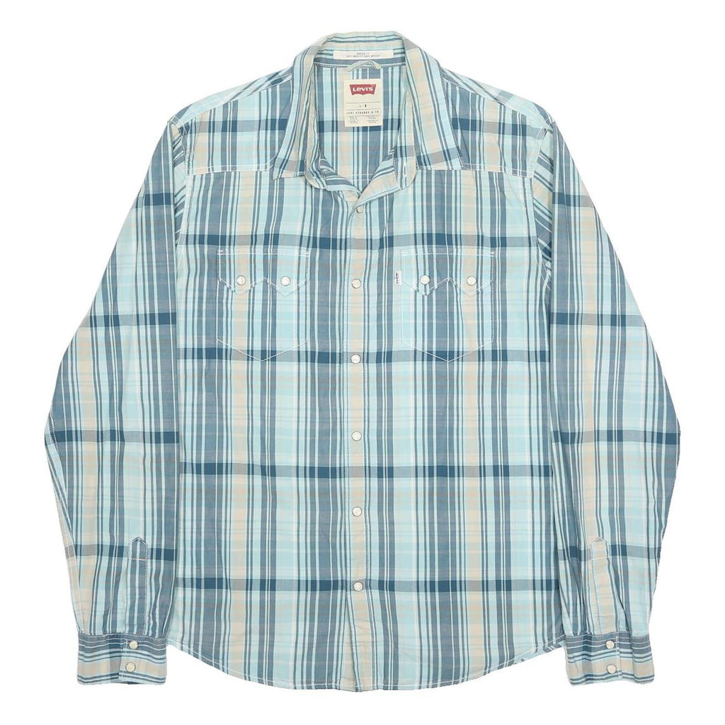 LEVI'S Mens Blue & Cream Check Shirt L Long Sleeve Cotton Casual Western