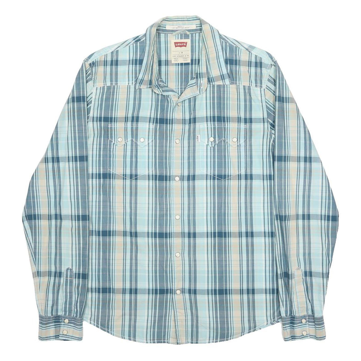LEVI'S Mens Blue & Cream Check Shirt L Long Sleeve Cotton Casual Western