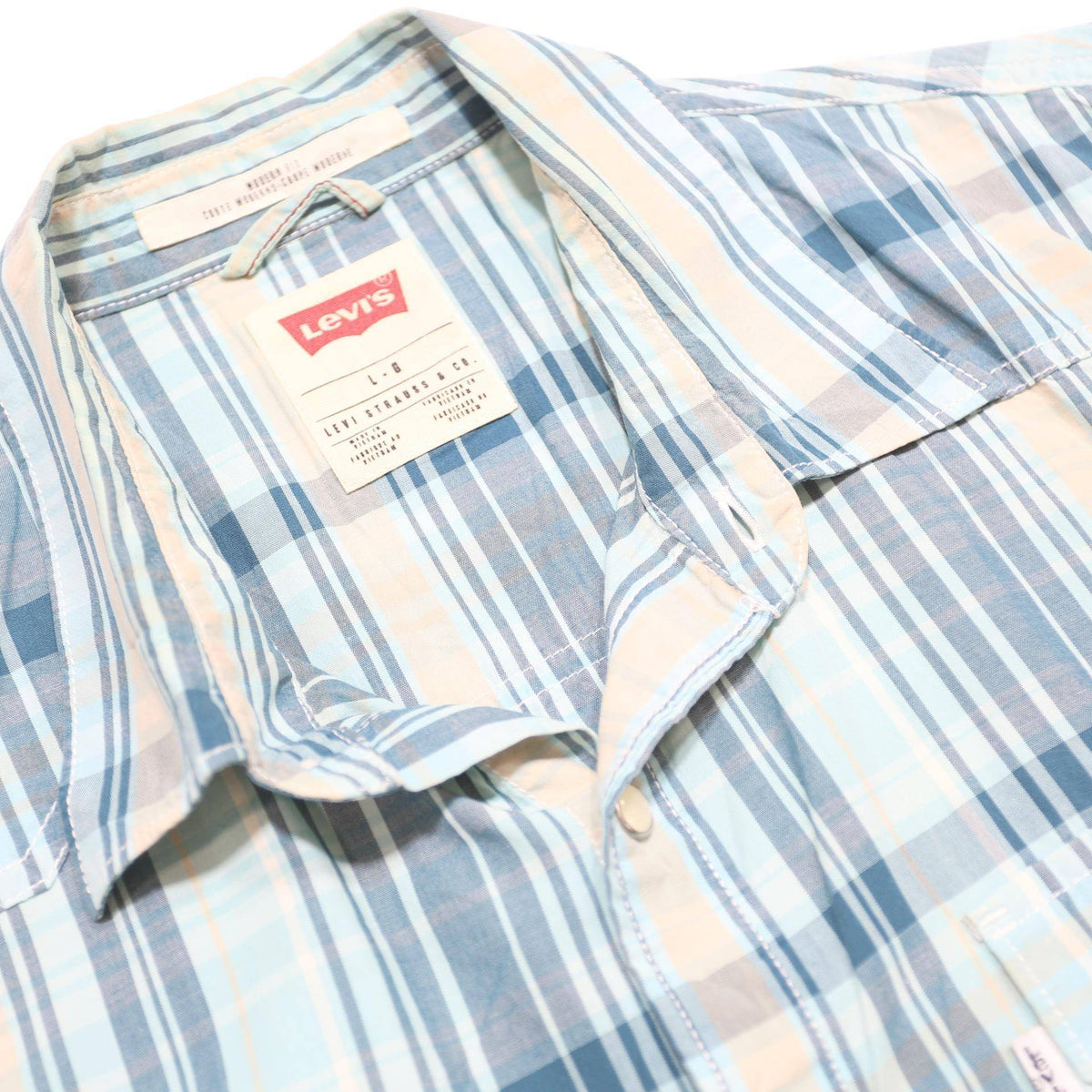 LEVI'S Mens Blue & Cream Check Shirt L Long Sleeve Cotton Casual Western