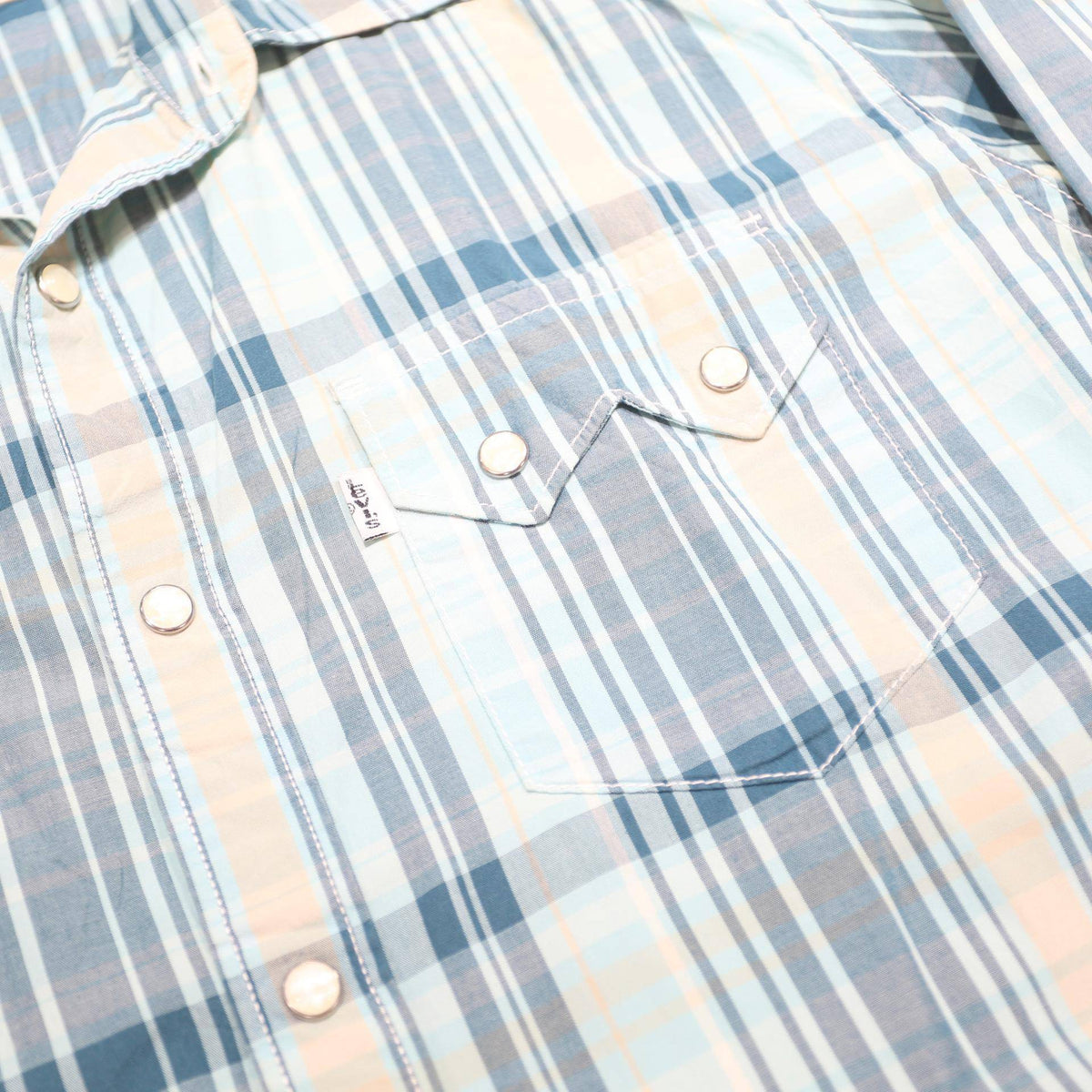 LEVI'S Mens Blue & Cream Check Shirt L Long Sleeve Cotton Casual Western