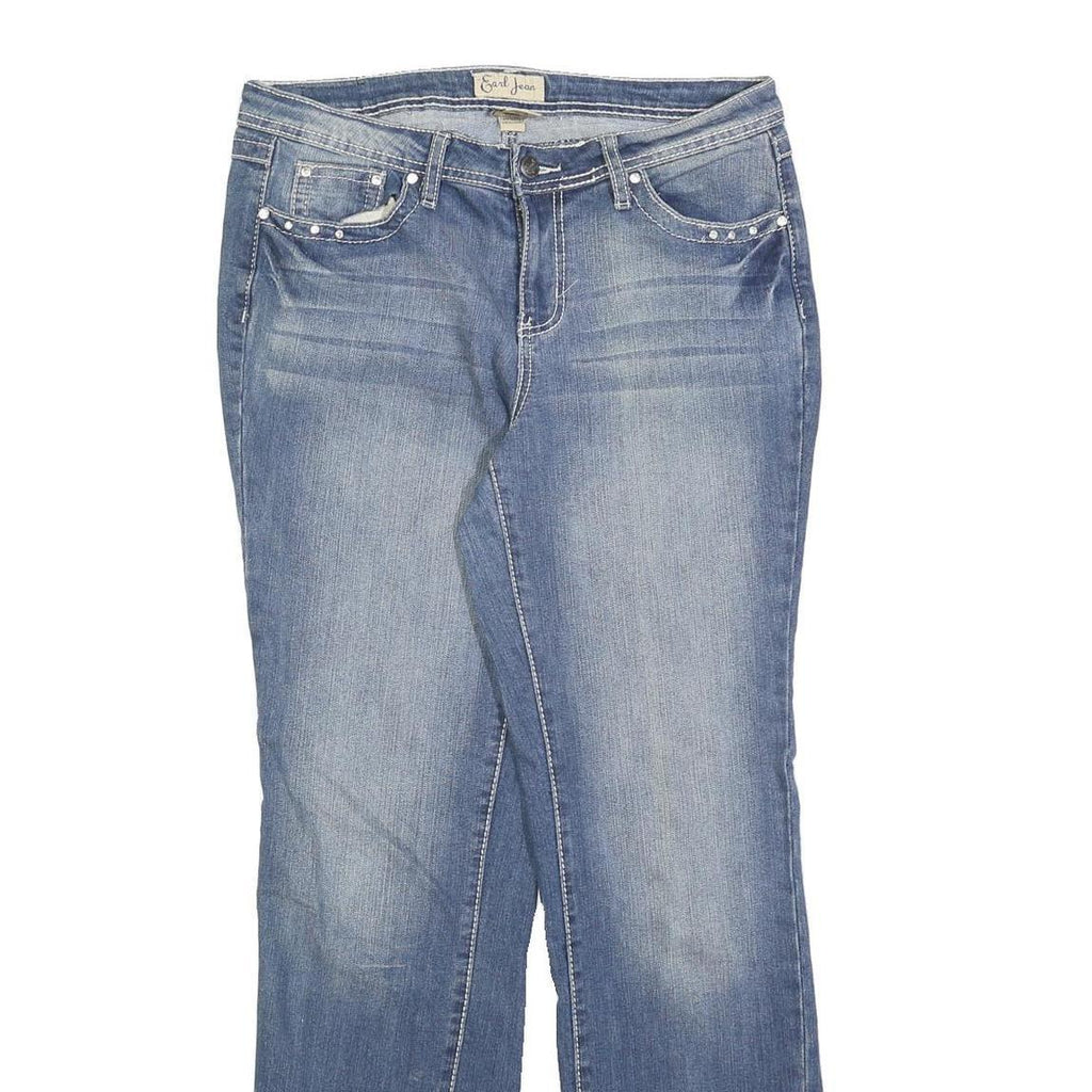 EARL Womens Blue Regular Fit Straight Leg Denim Jeans W32 L30 Embroidered Back