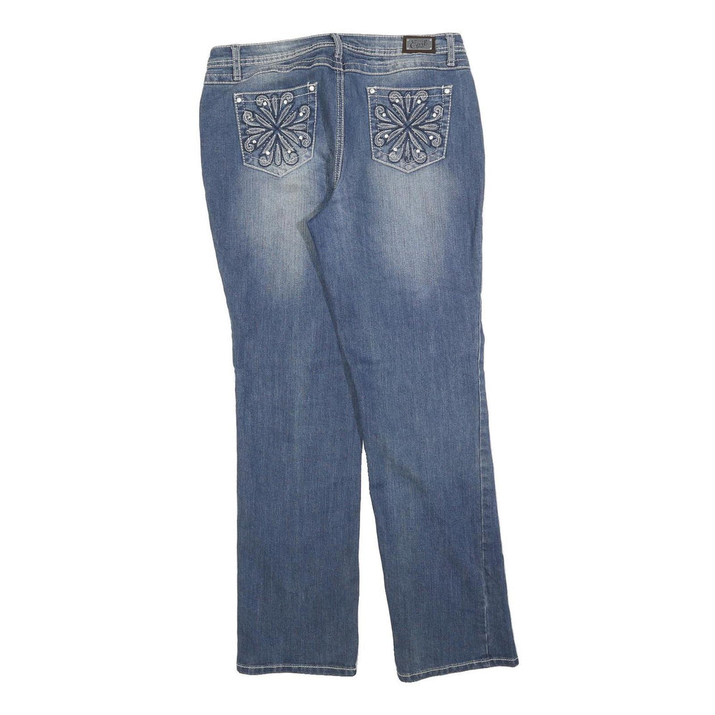 EARL Womens Blue Regular Fit Straight Leg Denim Jeans W32 L30 Embroidered Back