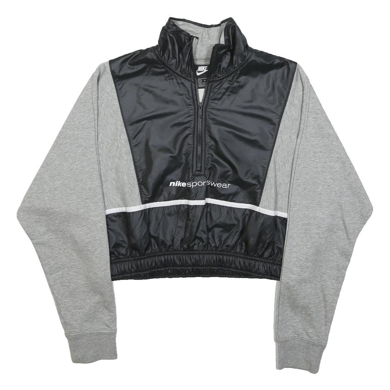 NIKE Womens Grey & Black Sportswear Collar S Crop Sweatshirt Half Zip