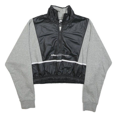 NIKE Womens Grey & Black Sportswear Collar S Crop Sweatshirt Half Zip