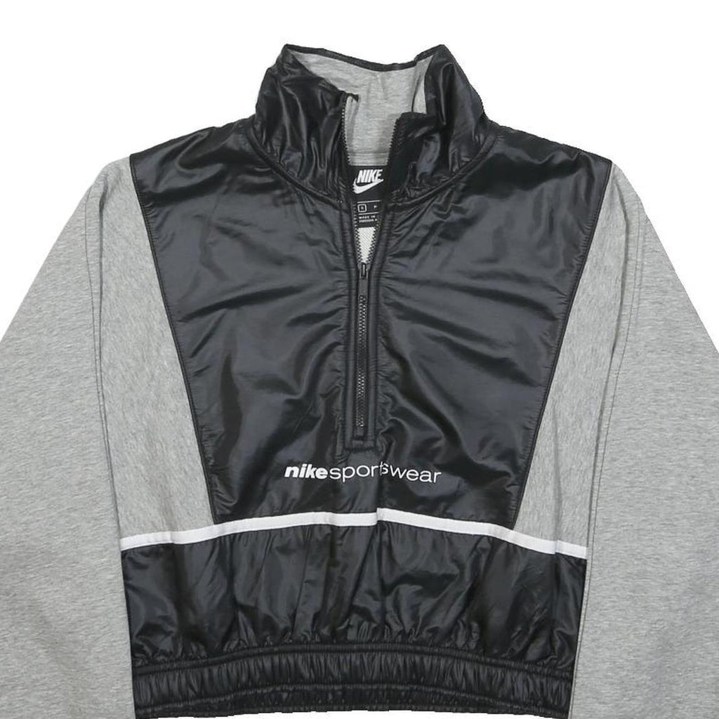 NIKE Womens Grey & Black Sportswear Collar S Crop Sweatshirt Half Zip