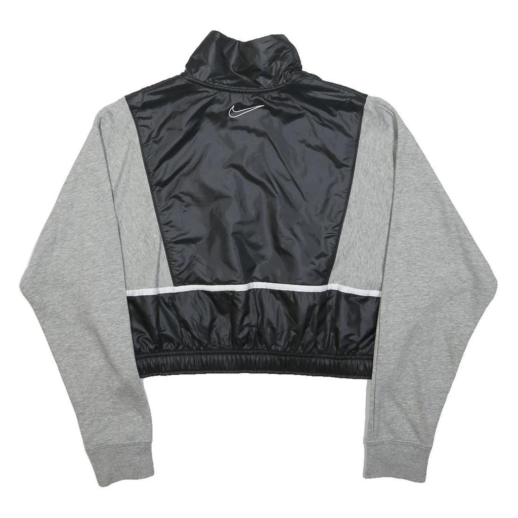 NIKE Womens Grey & Black Sportswear Collar S Crop Sweatshirt Half Zip