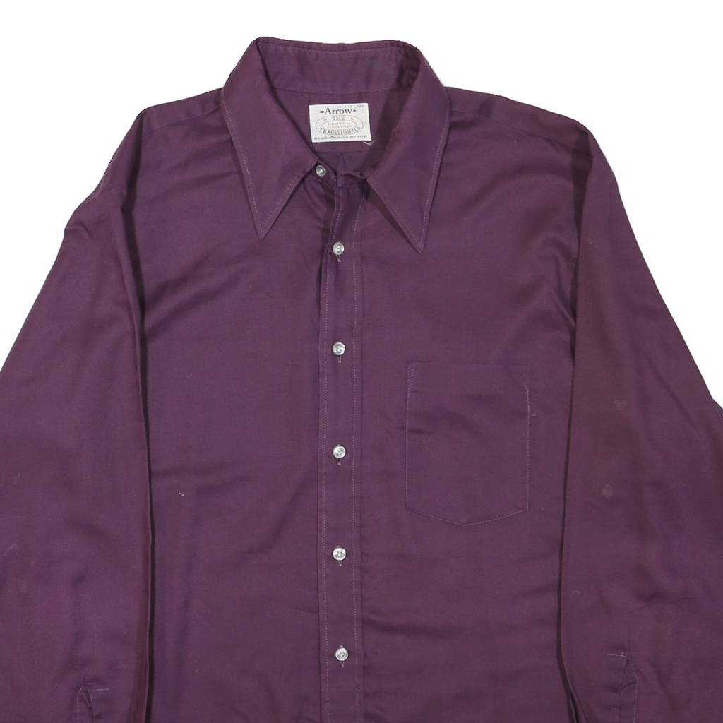 ARROW Mens Purple Plain Shirt L Classic Polyester Long Sleeve Button Collar