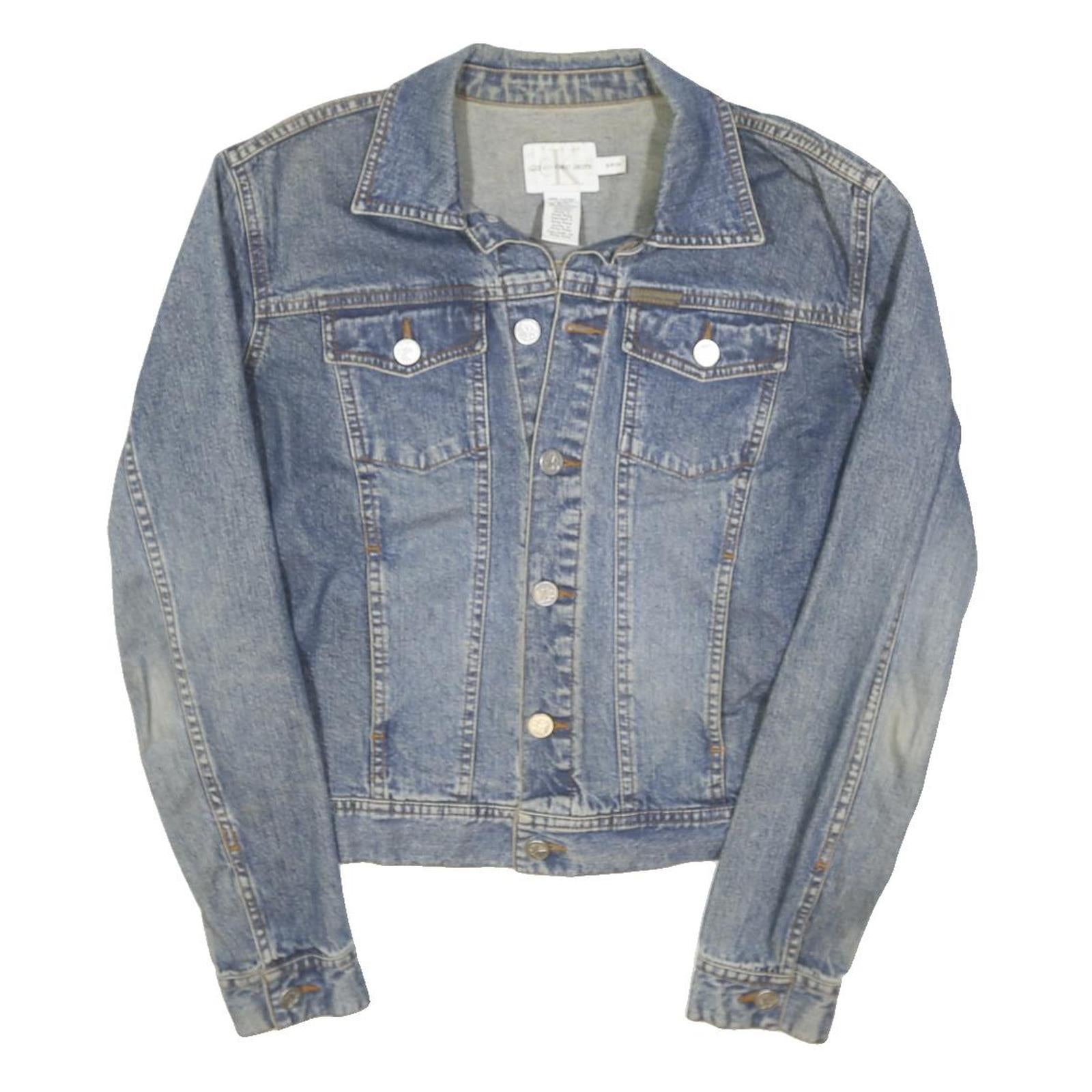 CALVIN KLEIN JEANS Womens Blue Denim Jacket S Cotton Blend Button Classic