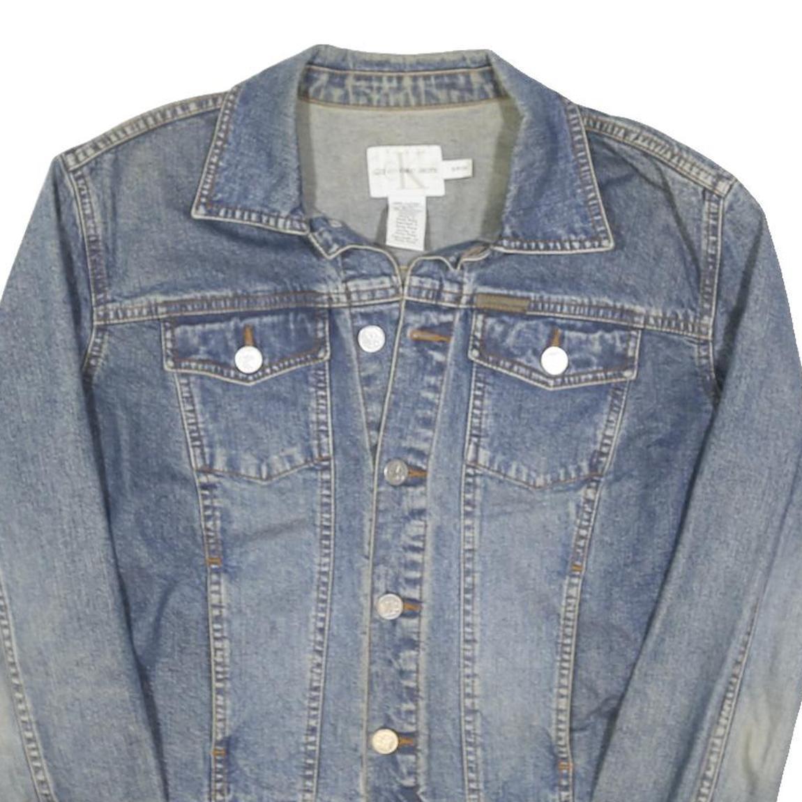 CALVIN KLEIN JEANS Womens Blue Denim Jacket S Cotton Blend Button Classic