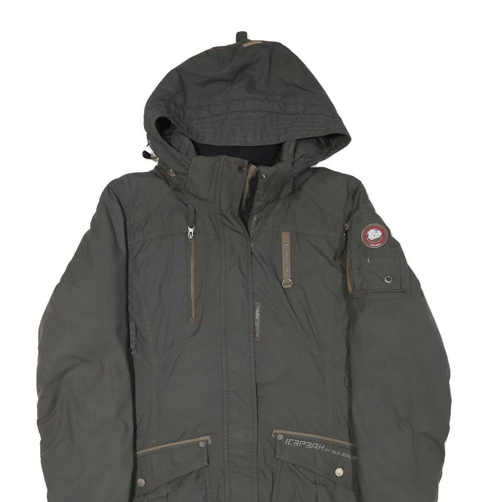 ICEPEAK Womens Green Parka Jacket L Polyester Blend Zip Hooded Pockets Outdoor