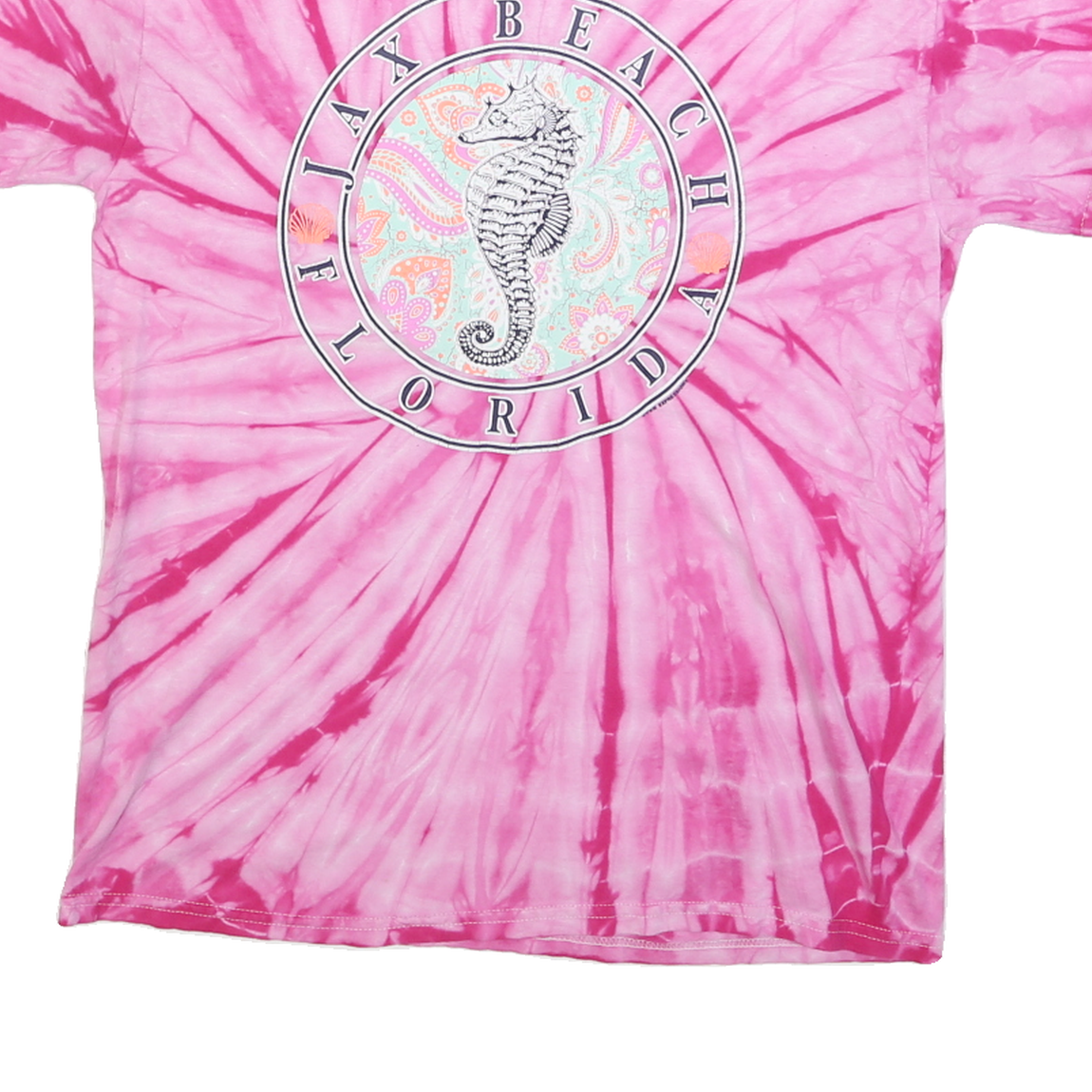 GILDAN Womens Pink Tie Dye Jax Beach Florida Graphic T-Shirt M Crew Neck Short