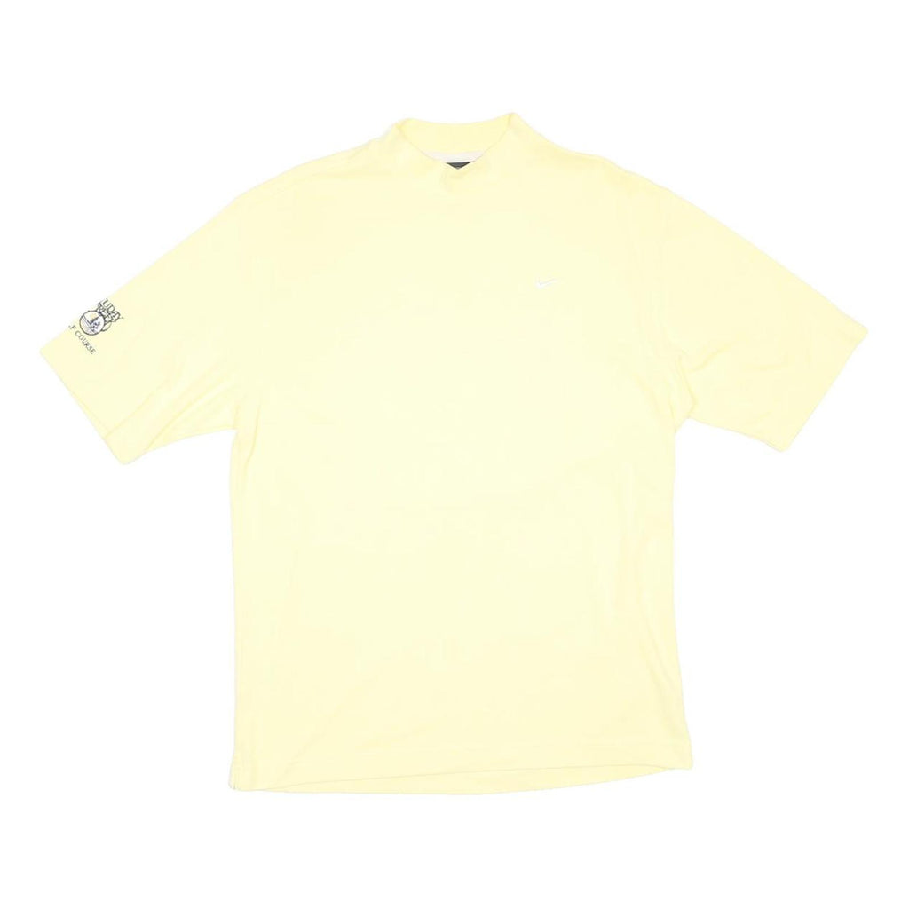 NIKE Mens Yellow Short Sleeve Round Neck Cotton Blend T-Shirt M Embroidered Logo