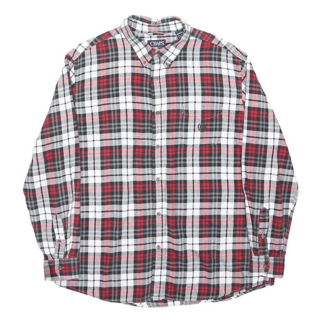 CHAPS Mens Red Black White Plaid Shirt XL Cotton Long Sleeve Casual